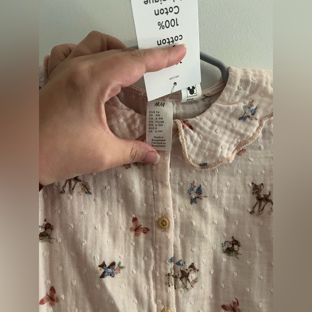 NWT H&M Disney Bambi Sanderson Romper 9M Organic Cotton Muslin Baby Outfit - Picture 3 of 4